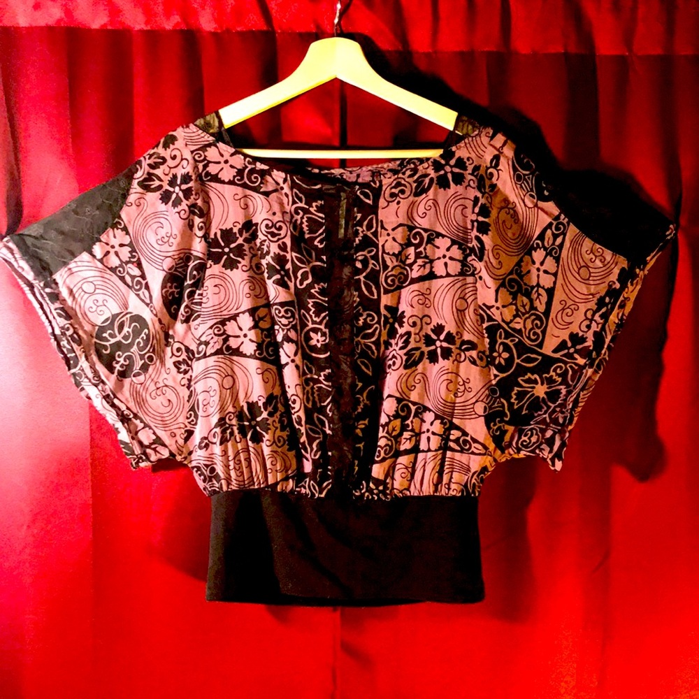 Free People Purple pattern blouse w/ mesh detail